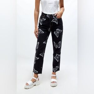 Pacsun Black Butterfly High Waisted Straight Leg Jeans
